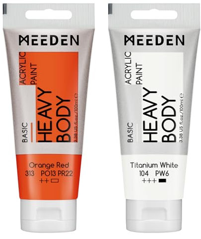 MEEDEN Peinture Acrylique Rouge Orangé: 100 ml Tube Peinture Acrylique Epaisse avec Couleur Blanche Titane Supplémentaire pour Toile Art Peinture