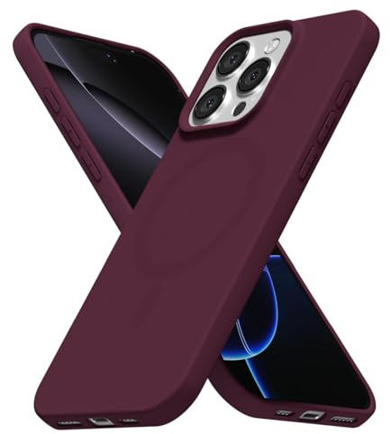 LoeoeL for iPhone 16 Pro Max Case Silicone Mag Safe, Compatible with Magsafe Ultra Slim Thin Magnetic Phone Case for Women Girls, Soft Rubber Gel Matte Solid Color Minimalist Cover, Burgundy Maroon