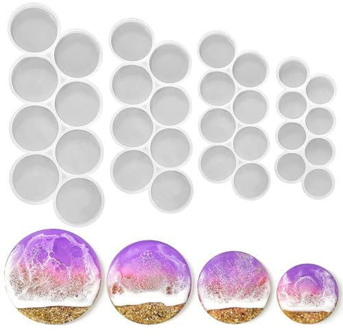 ZYJBD 32 Hohlräume Epoxidharz Silikon Schmuck Set, Rund, Silikonformen, Magnetform, Ohrringe, Schlüsselanhänger und Tiermarken, 4 Größen, 5 cm, 4,44 cm, 3,8 cm, 3,17 cm, HUICHENG