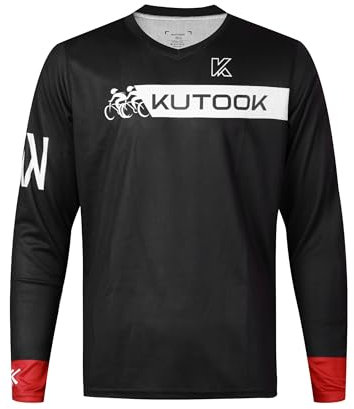 KUTOOK Fahrradtrikot MTB Bekleidung Herren Atmungsaktiv Schnelltrockend Langarm Trikot Mountainbike Fahrrad Rennrad Motocross Shirt Schwarz XL
