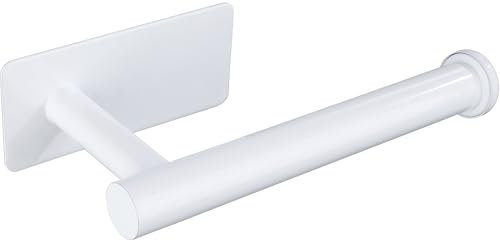Gewtur Porte Papier Toilette, Support Papier Toilette Mural, Acier Inoxydable Porte Rouleau Papier Toilette sans Perçage pour Salle de Bain et Cuisine, Blanc