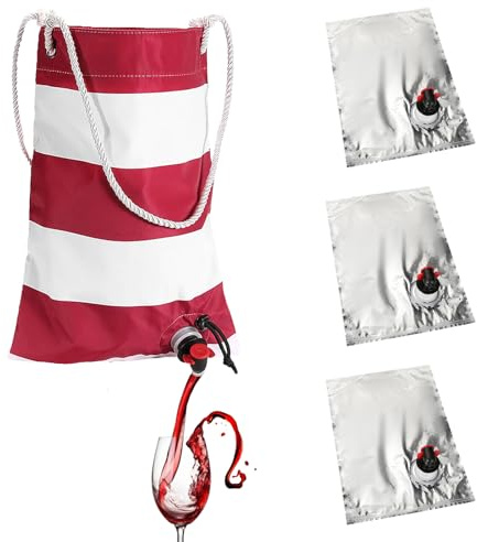 LUWOO Beach Wine Tote With Drink Dispenser Spout, Wine Bag with Spout, Leakproof Insulated Wine Purse Carrier with 3 Refillable Bag (Red)