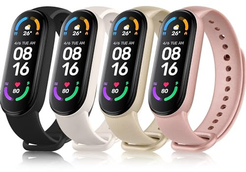 Oumida 4 PCS Bracelets pour Mi Band 5/ Mi Band 6/6 NFC/Amazfit Band 5, Bracelet en Silicone Souple pour Xiaomi Mi Band 5/ Xiaomi Mi Band 6/6 NFC, Bracelets pour Hommes et Femmes (CPack)