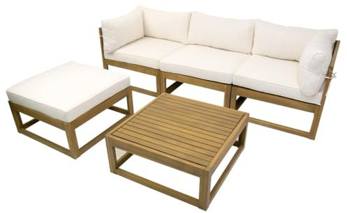 Green Spirit Gartenlounge-Set Karmoy - Beige, FSC100 Akazien Holz, für 4 Personen, Wetterfest, Garten Lounge-Set mit Ecklounge und Tisch Terrassen Outdoor Loungemöbel-Set, Garten-Möbel Sitzgruppe