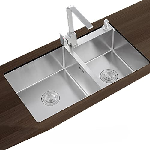 QUSYZD Fregadero de Cocina de Dos Senos de Acero Inoxidable de 2 Senos, Fregadero de Cocina bajo encimera de Dos Senos Profundo.,