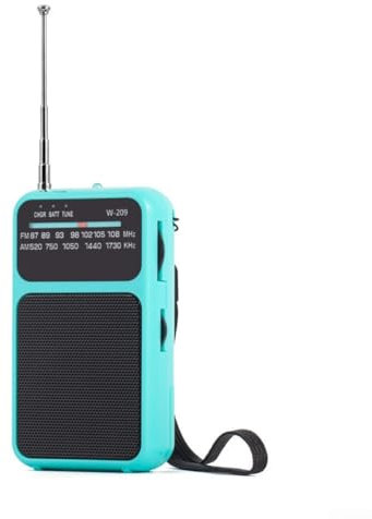 Radio de bolsillo portátil, AM FM pequeña radio funciona con pilas con antena telescópica y conector para auriculares para exteriores, interiores y emergencias (azul)