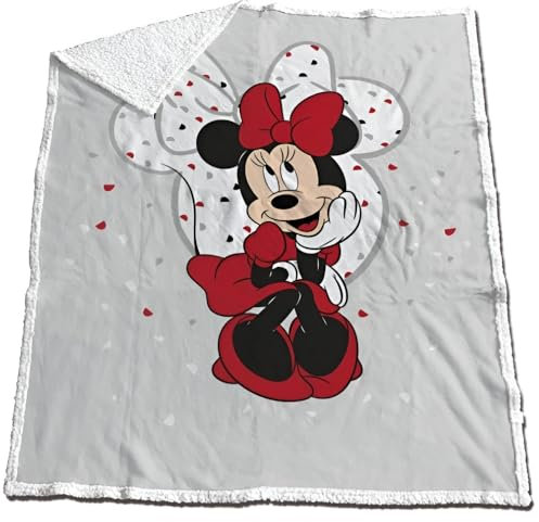 Aymax Disney Minnie Maus Kuscheldecke – Flauschige Coral-Fleece Decke 130x170 cm – Offizielles Lizenzprodukt – Weich & stilvoll in Grau, Rot & Weiß – Ideal für Couch, Bett & als Geschenk