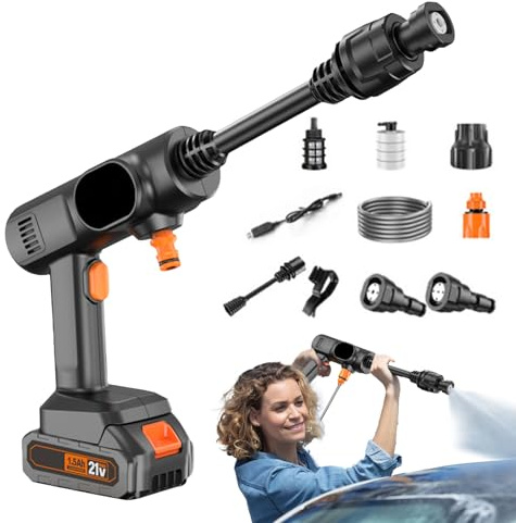 Projecteur à pression sans fil, raccord de tuyau haute pression, douchette réglable à 2 niveaux, pour voiture, terrasse, façade, allée en béton