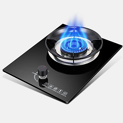 Gasherd, 5,0 kW, schwarzes Glas, Küchengasherd für Arbeitsplatte/integriertes Kochen mit Gusseisen, tragbarer Herdring – ideal für Küche, Restaurant und Wohnungen