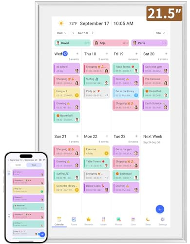 Smart Digital Calendar,21.5 Electronic Wall Calendar&Chore Chart, Family Planner,Full HD Interactive Smart Touchscreen Display for Family Schedules,Seamless Organizing,Rewards&Picture Frame&Notes