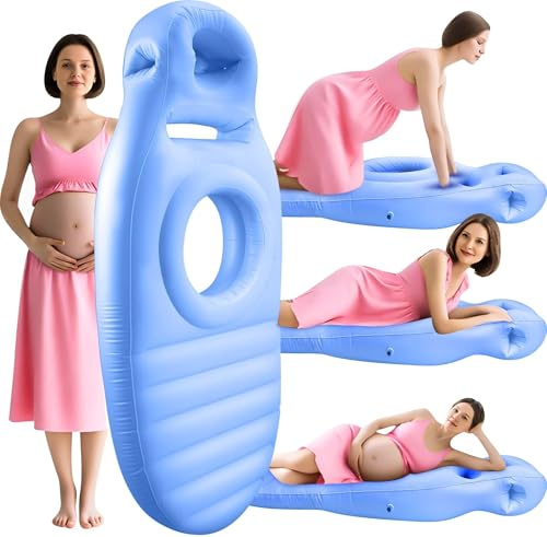Elprico Coussin de Grossesse Gonflable, Matelas avec Trou pour Le Ventre en PVC 165x70x25cm pour Support de Sommeil et Piscine