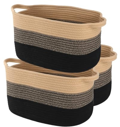 Baumwolle Seil Aufbewahrungskorb-3-Stück-Set (schwarz und braun) | Baby Geschenkkorb, Kinderspielzeug Aufbewahrungskorb und Kinderwäschekorb Regalkorb