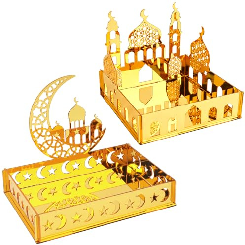 Ramadan Lot de 2 miroirs en acrylique pour décoration de bureau (croissant de lune et étoile + château)