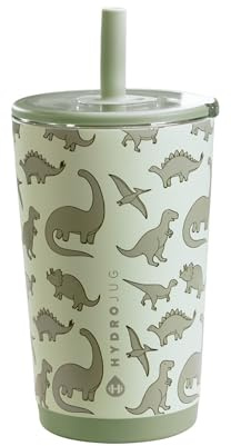 HydroJug Everyday Tumbler 14 oz – Ceramic-Lined Insulated Tumbler with Straw and Soft-Touch Lid, Cup Holder Friendly, Double-Wall Vacuum Insulation, Reusable Travel Cup – Dinosaur