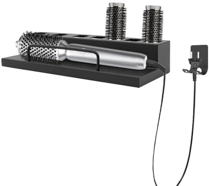 Candygou Lockenstab Halter Wandmontage, Dyson Airwrap Aufbewahrung Organizer Edelstahl, 7 Fächer Haarstyling Werkzeug Halter Badezimmer Wand Regal, Schwarz