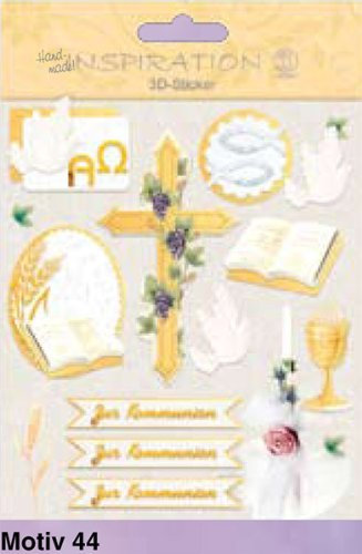 Ursus 56420044 - 3D Sticker, Christliche Symbole, zur Kommunion, bestehend aus mehreren Ebenen, aus verschiedenen hochwertigen Materialien, selbstklebend, zum Verzieren von Grußkarten