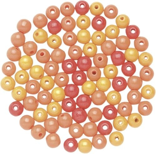 GLOREX Holzperle 47St Mix, Holz, Orange, 11 x 8.5 x 1 cm