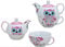 Tee-Set mit Eulen Motiv in Rosa für eine Person | Teekanne & Teetasse | Pinkes Porzellan-Teeservice in Geschenkbox | schön designte Henkel-Tasse & Henkel-Kanne für Teetrinker | Tassen-Set Tea for one