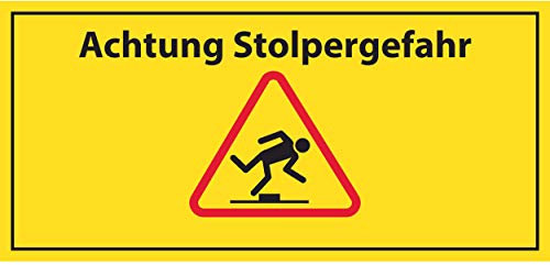 SCHILDER HIMMEL Achtung Stolpergefahr Schild Kunststoff mit Klebestreifen, Nr 526 Größe 30 x 14cm, 2mm stark
