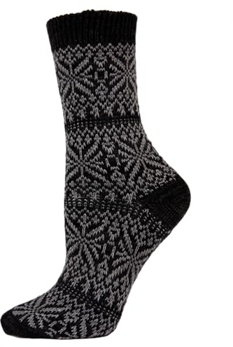 Legmogue Women's Traditional Cozy Snowflake Crew Socks Black One Size