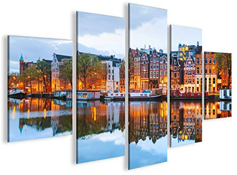 islandburner Bild Bilder auf Leinwand Amsterdam V3 Grachten Häuserzeile MF XXL Poster Leinwandbild Wandbild Dekoartikel Wohnzimmer Marke