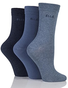 ELLE Women's Soft Cotton Socks - Plain, Striped and Patterned with Hand Linked Toes Multipack of 3 Pairs Size 4-8