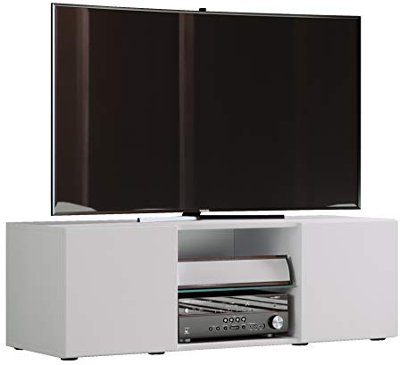 VCM TV-möbel 95x36x40 cm 2 Türen 6 Fächer Holzwerkstoff, Glas Wohnwand | Platz für Streaming-Player und Boxen - Für Serien- und Filmabende - für Technikliebhaber - Holzwerkstoff, Glas
