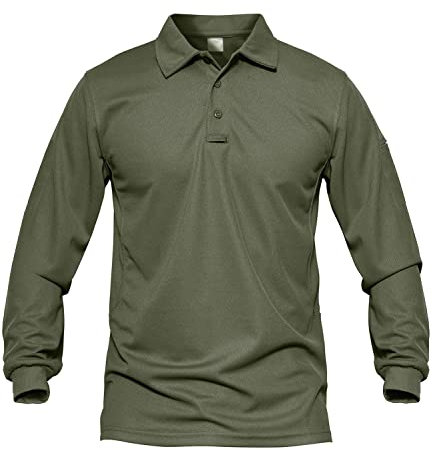 MAGCOMSEN Men's Long Sleeve Polo Shirts Quick Dry Breathable Golf Polo Moisture Wicking Tactical Shirt Army Green, S