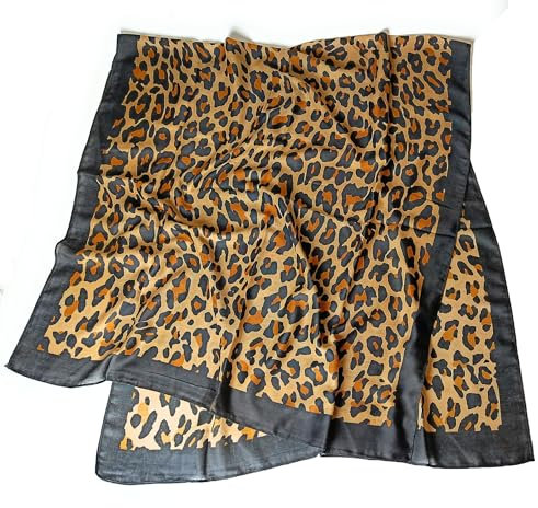 KGM Accessories Luxuriöser, großer, superweicher Schal mit Leopardenmuster, schwarz gestreift, Übergröße, für Damen, Leopardenschal, Schal mit Tierdruck, Geschenk, braun, XL