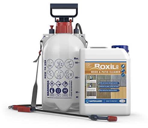 Roxil 100 Cleaner (1 x 5L & Sprayer) for Wood & Patio 5 Litre and Sprayer Kit - Cleans decking, fencing, wooden structures, patios and paving