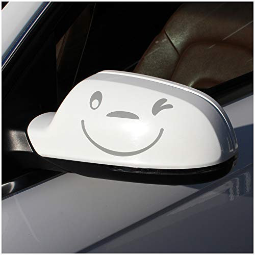Finest Folia Smile Gesicht Aufkleber 2er Set für Außenspiegel Auto Autoaufkleber für Spiegel (K041 Mittelgrau)