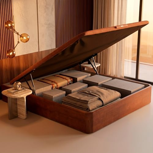 PIKOLIN Canapé Abatible de Madera con Gran Capacidad | Montaje y Retirada Usado Incluido | Esquinas Delanteras Redondeadas | 135x190 | Color Cerezo | 32 cm Altura | AIRBOX