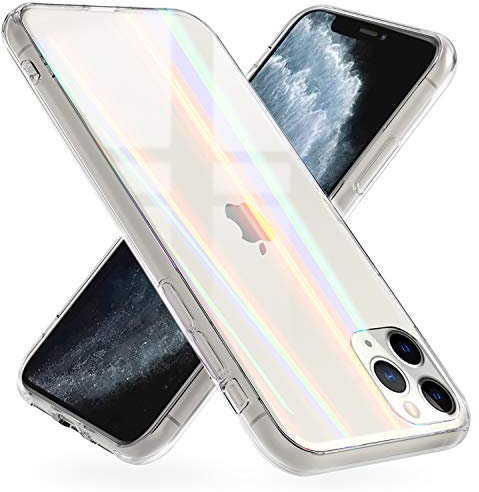NALIA Hartglas Case kompatibel mit iPhone 11 Pro Max Hülle, Transparentes Regenbogen Hardcase aus Tempered Glass mit Silikon Bumper, bunt glänzende stoßfeste & Kratzfeste Handyhülle Cover Schutzhülle