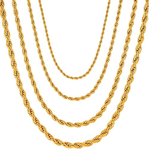 OSTAN Herren/Damen Halskette Edelstahl Verdrehte Kette Seilkette Kordelkette Breite 2 MM Länge 45 cm Gold