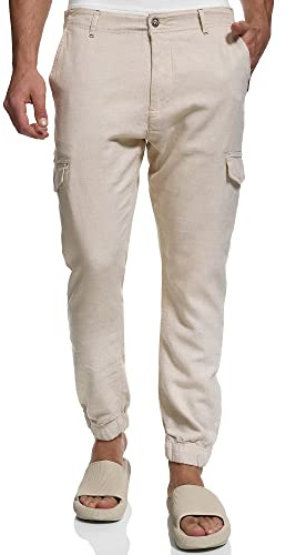 Indicode Herren Booth Cargohose Zeitlos aus Leinen & Baumwolle mit Taschen