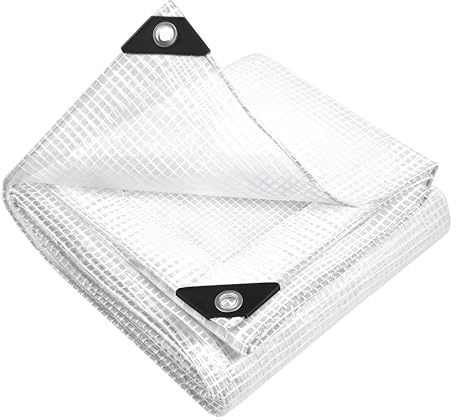 5m x 6m Clear Leno Tarpaulin - Heavy-Duty Waterproof 100 GSM Reinforced Transparent Tarp Sheet with Mesh Support, Rubber Strengthened Corners - UV‑Resistant Cover for Garden, Greenhouse, Groundsheet