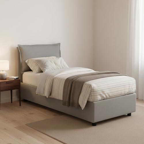Talamo Italia - Zusanne Einzelbett, Bettkasten mit Stoffbezug, 100 % Made in Italy, Öffnung vorne, geeignet für Matratzen 90 x 190 cm, Grau