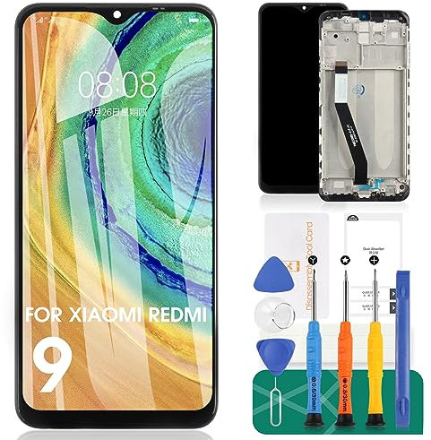 Para Xiaomi Redmi 9 Pantalla LCD para Redmi 9 Reemplazo de pantalla M2004J19G Pantalla táctil Digitalizador Asamblea M2004J19C Kits de piezas de reparación (negro con marco)