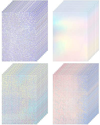 iRenXiao 36 Blätter A4 Holographische Aufkleber, Vinyl Aufkleber Papier, Selbstklebende Wasserdichte Vinylfolie, DIY Glitzerfolie Klebefolie für Dekoration 11,7 x 8,3 Zoll (4 Muster)