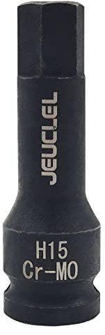 JEUCLEL Douille à choc hexagonale de 15 mm, douille Allen H15 1/2, adaptateur de tournevis hexagonal en acier Cr-Mo pour clés à cliquet électriques, vis de fixation