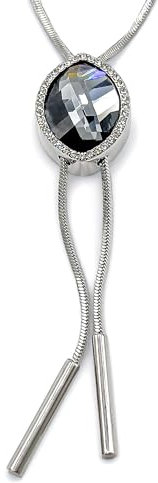 Accent aigu Elegante Damen Halskette 80 cm mit Verstellbarem Anhänger - Funkelnde Kristallkette, Lang, Modeschmuck mit Kristallanhänger in Silber, Glänzende Silberkette