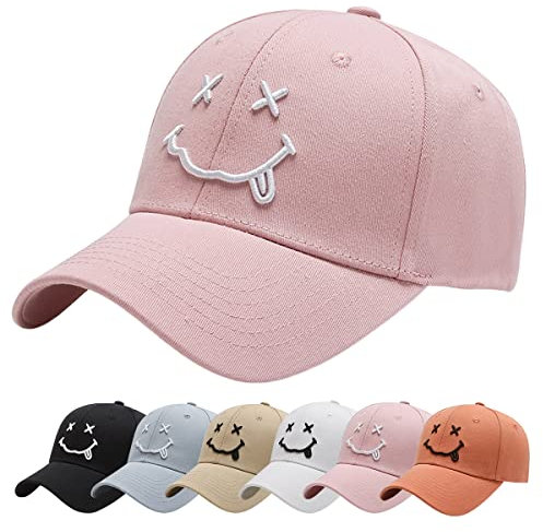 Enwokran Baseball Cap, Baseball-Mütze Gestickte Lächeln Verstellbar Basecap für Herren Damen, Unisex Baseballkappen Sonnenhut Sport Reisen Draußen Sonnenschutz Hüte (Z_Rosa)