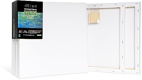 Elan Keilrahmen Leinwand 30x30 6er Set, 100% Baumwolle Leinwand zum Bemalen Klein, Leinwände für Acrylfarben 280GSM, Leinwände Klein, Keilrahmen 30x30