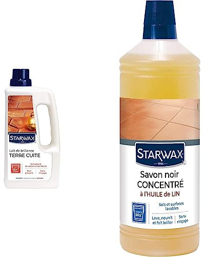 STARWAX Lait de Brillance pour Tomettes/Terres Cuites - 1L - Idéal pour Protéger et Faire Briller un Sol - 2 en 1 - Nettoie et Ravive & Savon Noir à l'Huile de Lin pour Sols Intérieurs - 1 L