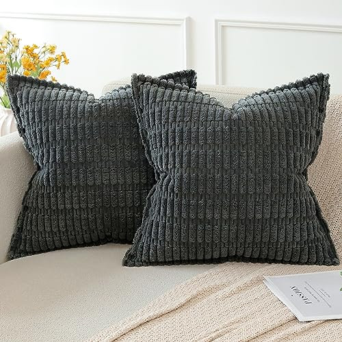 Artscope 2er Set Kordsamt Kissenbezüge Moderne Kissenhüllen Dekorative Sofakissen Dekokissen Weicher Zierkissenbezug für Wohnzimmer Sofa Schlafzimmer Boho Dekor Dunkelgrau, 60x60cm
