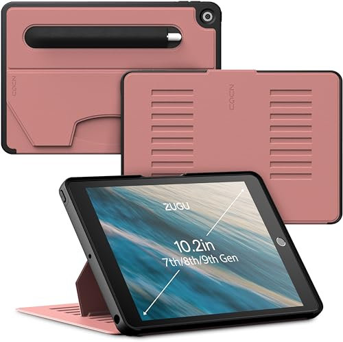 ZUGU iPad 10.2 Hülle 2021/2020 / 2019, schlanke Schutzhülle für die iPad9/8/7, 8 Winkel-Ständer magnetisch, Stifthalter, Auto Sleep/Wake UP [ Wüstenrose Rosa ]