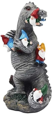 Grand dinosaure mange un petit nain en résine - Décoration de jardin créative pour la maison, l'automne et l'hiver - Décoration de jardin, terrasse, pelouse, cour, cadeau de pendaison de crémaillère