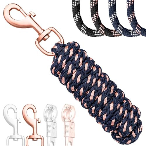 Esposita Führstrick Anbindestrick Soft Champion Edition mit Panikhaken oder Snaphaken, Karabinerhaken weich und stabil (Navy/Rosegold, Snaphaken)