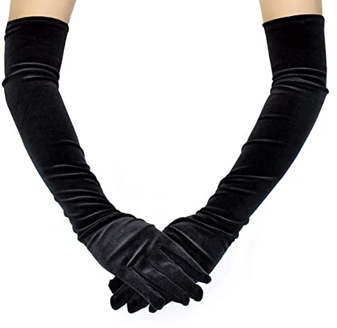 Guanti di velluto super lungo per le donne,Guanti Flapper lunghezza gomito, guanti da sera opera dito,guanti da sposa nero,1920s guanti da ballo costume