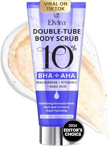 Elvira KP Bump Eraser Body Scrub, Peeling Body Scrub für Keratosis Pilaris, Smooth Skin mit 10 % AHA/BHA & Niacinamide, Moisturizing und Brightening, Körperpflegeprodukte, Tiefenreinigung, 7 oz
